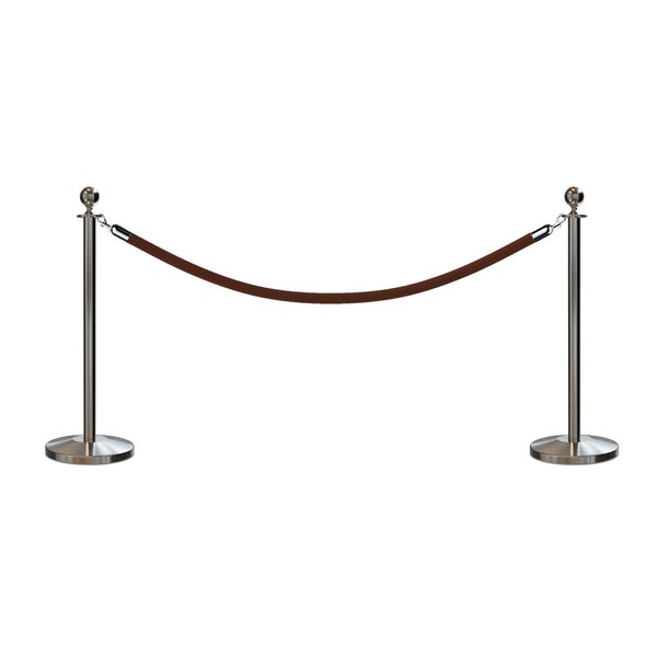 Montour Line Stanchion Post and Rope Kit Sat.Steel, 2 Ball Top1 Tan Rope C-Kit-2-SS-BA-1-PVR-TN-PS